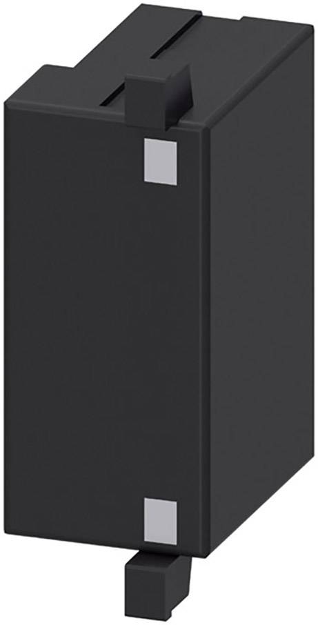 Schwarzes rechteckiges Bauteil mit metallischen Kontakten oben und unten. Möglicherweise ein elektronisches oder mechanisches Teil.