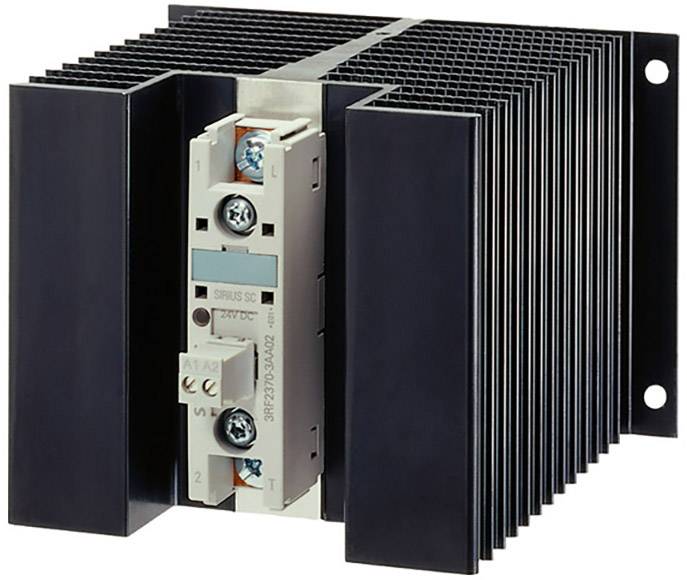 Schwarzer Kühlkörper mit integriertem elektronischen Bauteil, Montageplatte links.