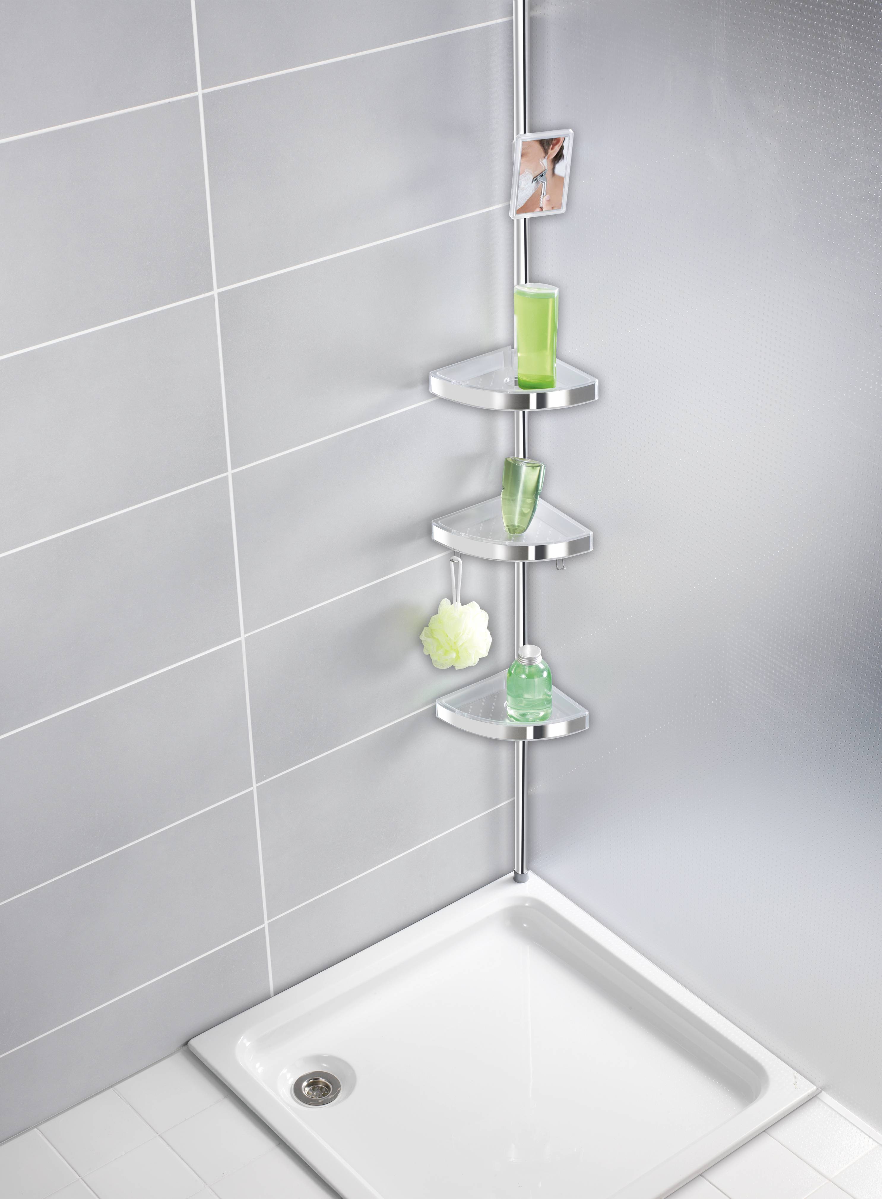 Wenko 22124100 Premium Duschecke Aluminium, Polystyrol Chrom (glänzend) rostfrei, ausziehbar 1 St.