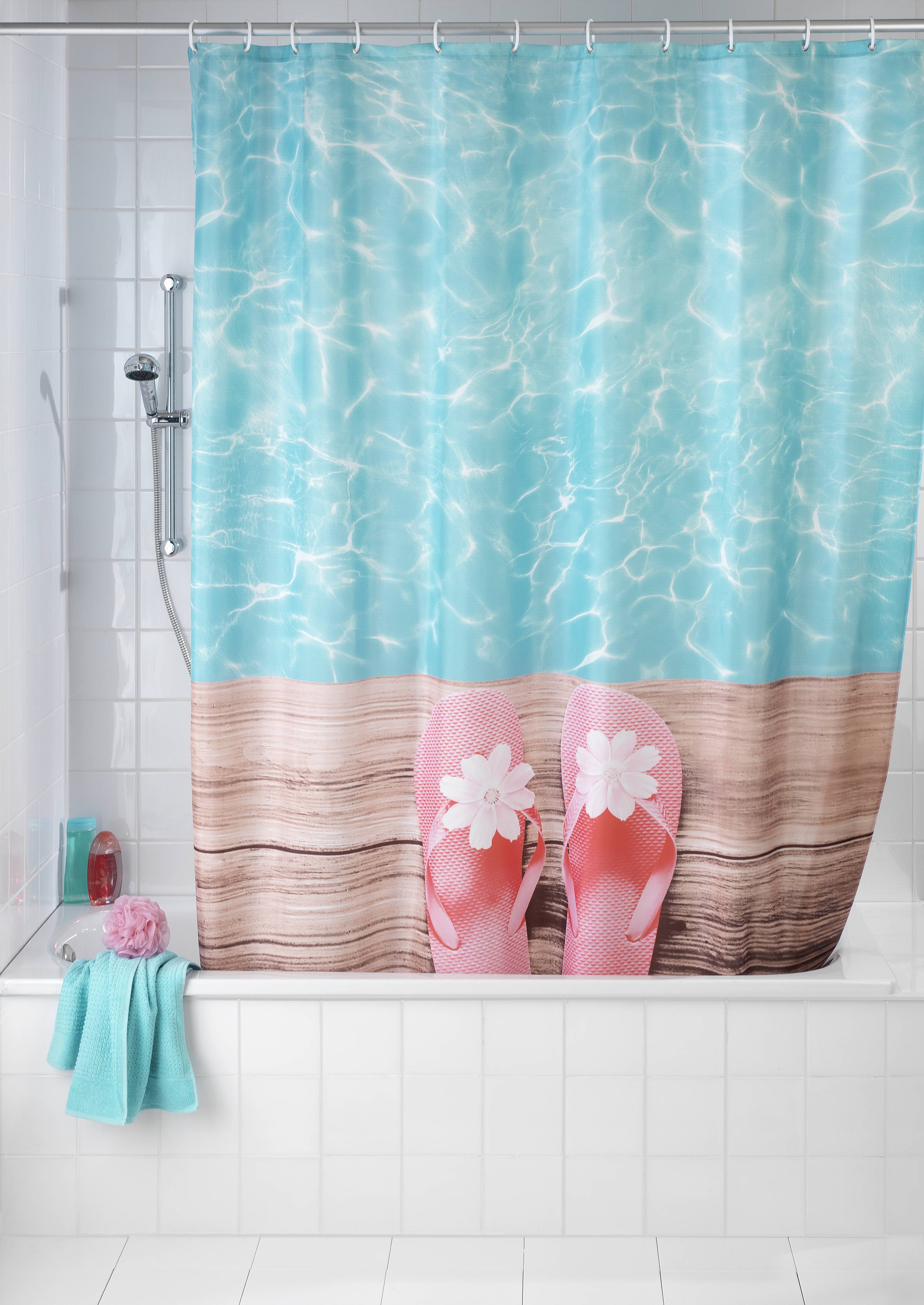 Wenko Duschvorhang (B x H) 200cm x 180cm Polyester Mehrfarbig waschbar, rostfrei