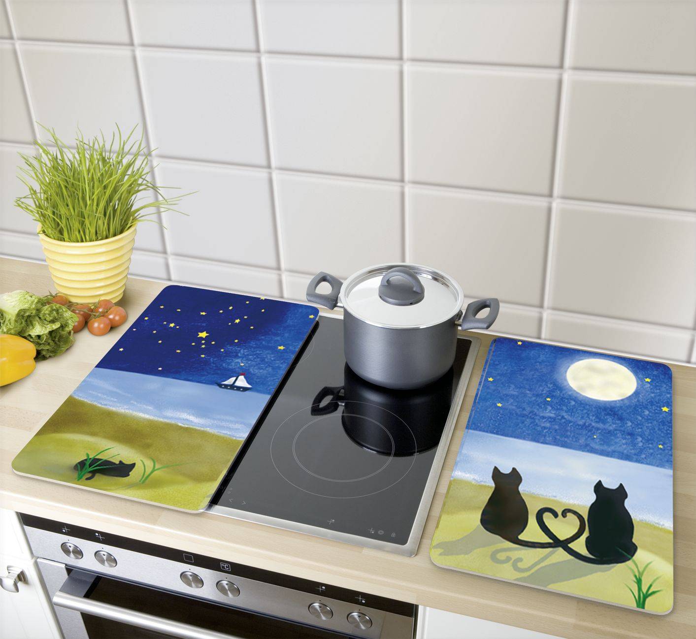 Wenko Herdabdeckplatte Universal Katzen, 2er Set, für alle Herdarten