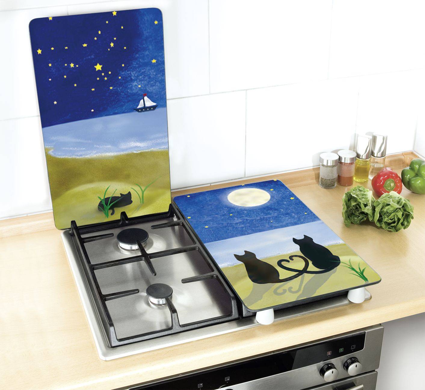 Wenko Herdabdeckplatte Universal Katzen, 2er Set, für alle Herdarten