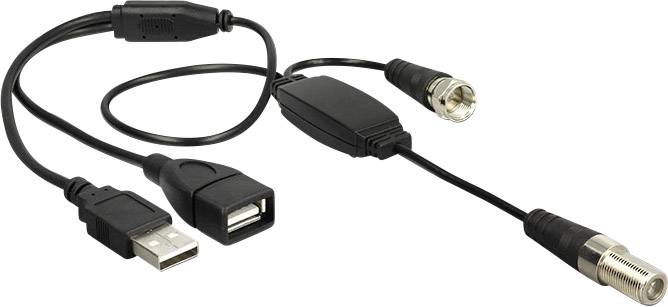 SAT Anschlusskabel [1x F-Stecker - 1x F-Buchse] 0.22 m 85 dB mit Phantomeinspeisung Schwarz Delock