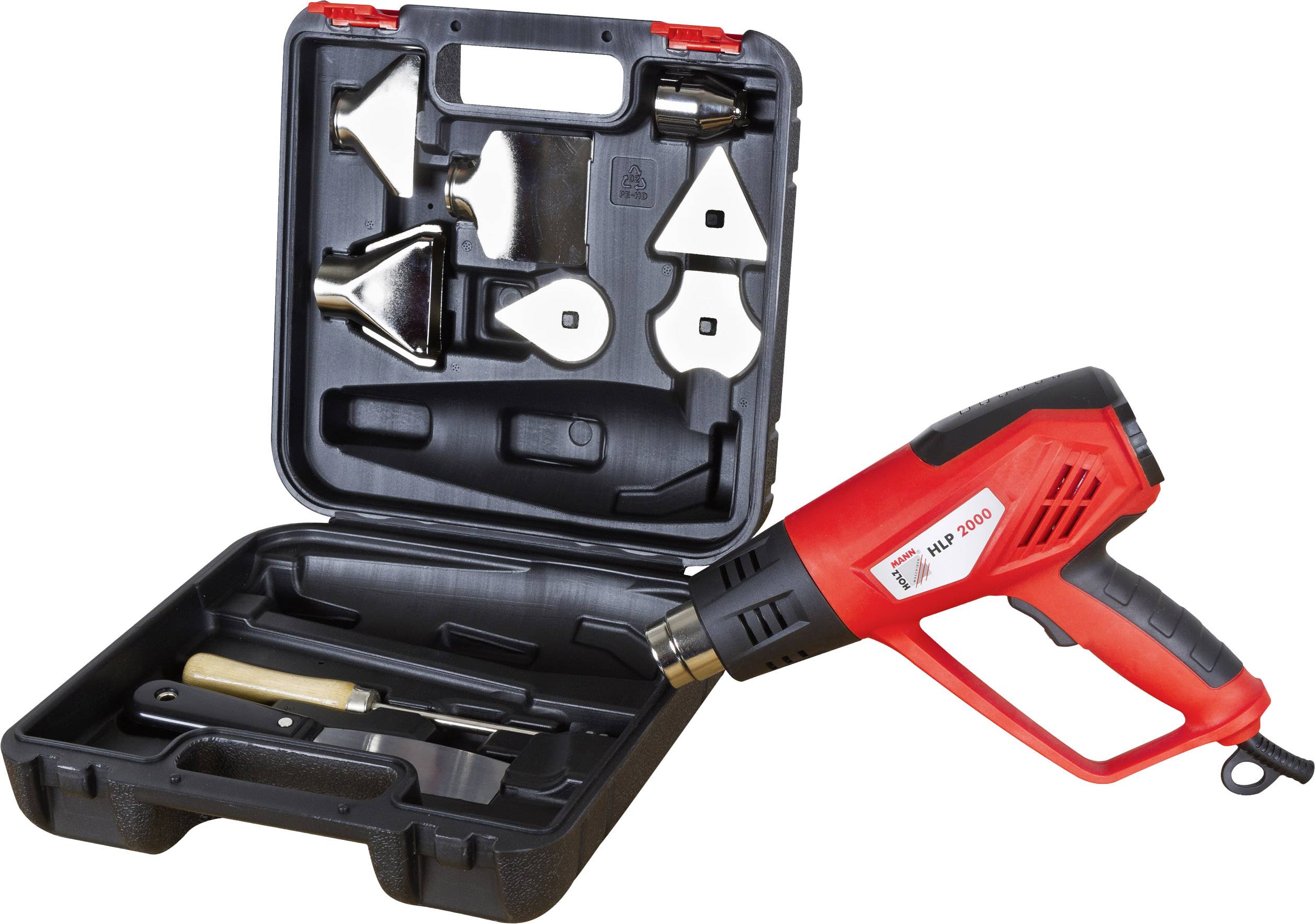 Holzmann Maschinen 9120058372865 HLP2000_230V Heißluftgebläse mit Zubehör, inkl. Koffer 2000W