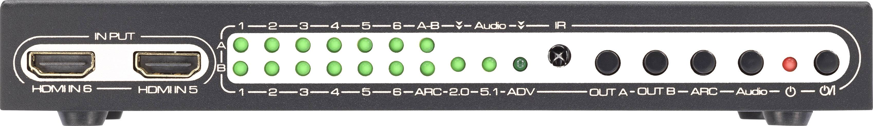 SpeaKa Professional 6 Port HDMI-Matrix-Switch mit Picture in Picture-Funktion, mit Fernbedienung UHD 4K @ 60Hz