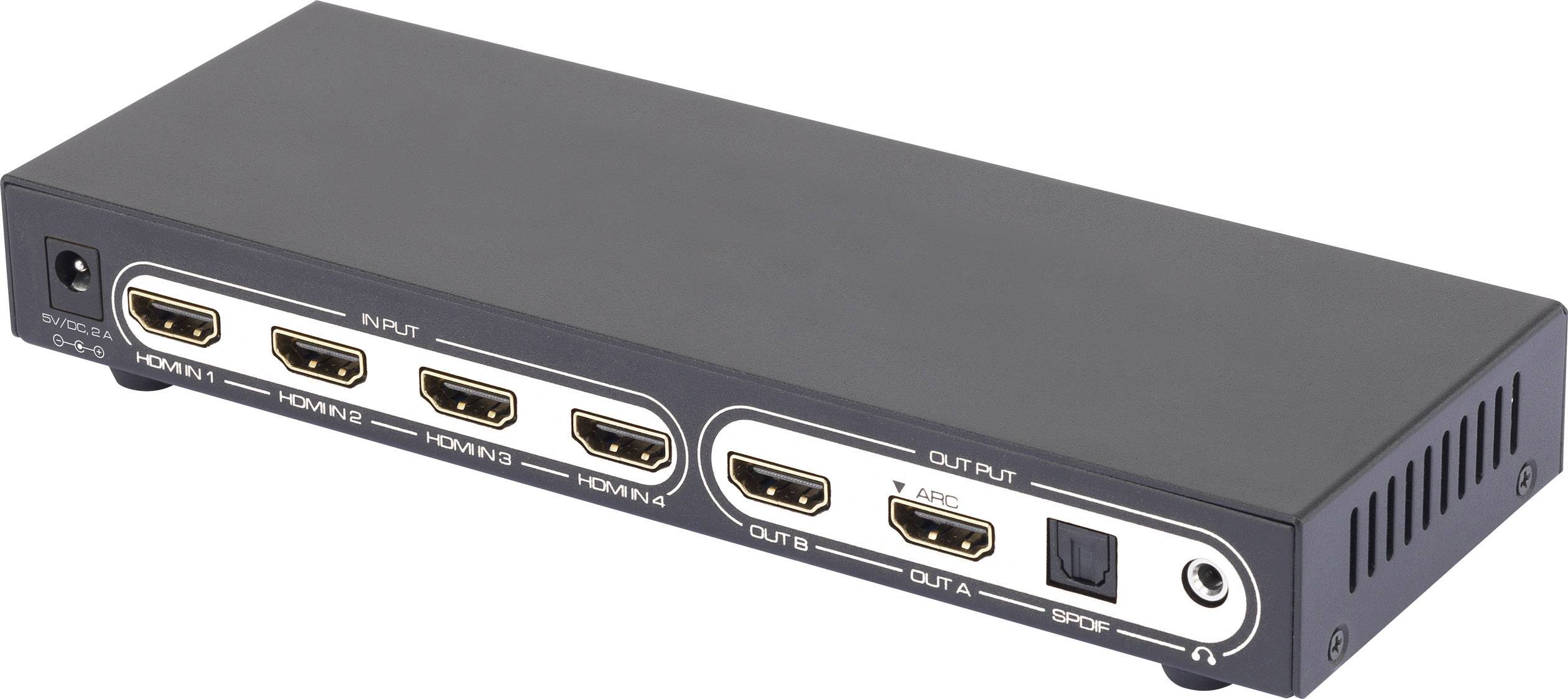 SpeaKa Professional 6 Port HDMI-Matrix-Switch mit Picture in Picture-Funktion, mit Fernbedienung UHD 4K @ 60Hz