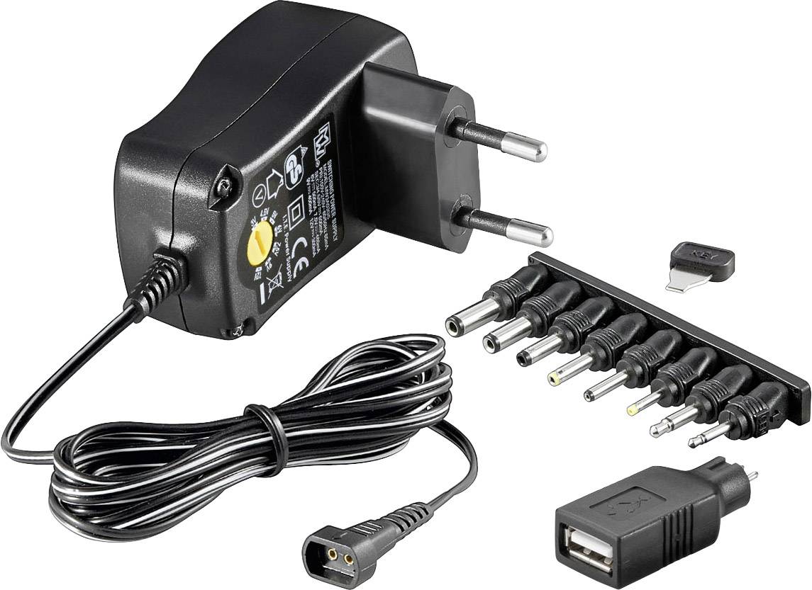Goobay 54793 Steckernetzteil, einstellbar 3 V/DC, 4.5 V/DC, 5 V/DC, 6 V/DC, 7.5 V/DC, 9 V/DC, 12 V/DC 300 mA 3.6 W
