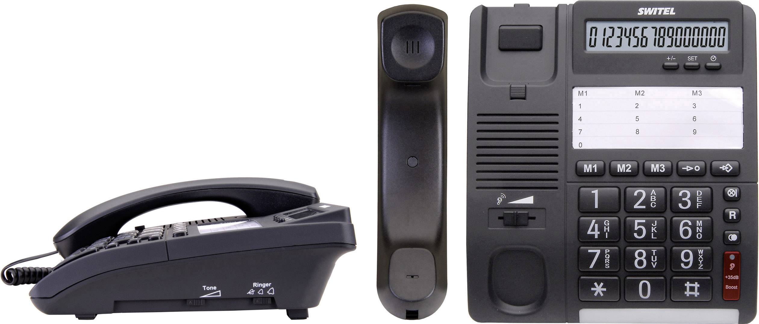 Switel TF 535 Schnurgebundenes Seniorentelefon Optische Anrufsignalisierung schwarz-weiß Display Schwarz