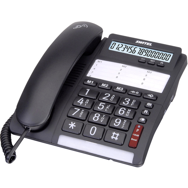Switel TF 535 Schnurgebundenes Seniorentelefon Optische Anrufsignalisierung schwarz-weiß Display Schwarz
