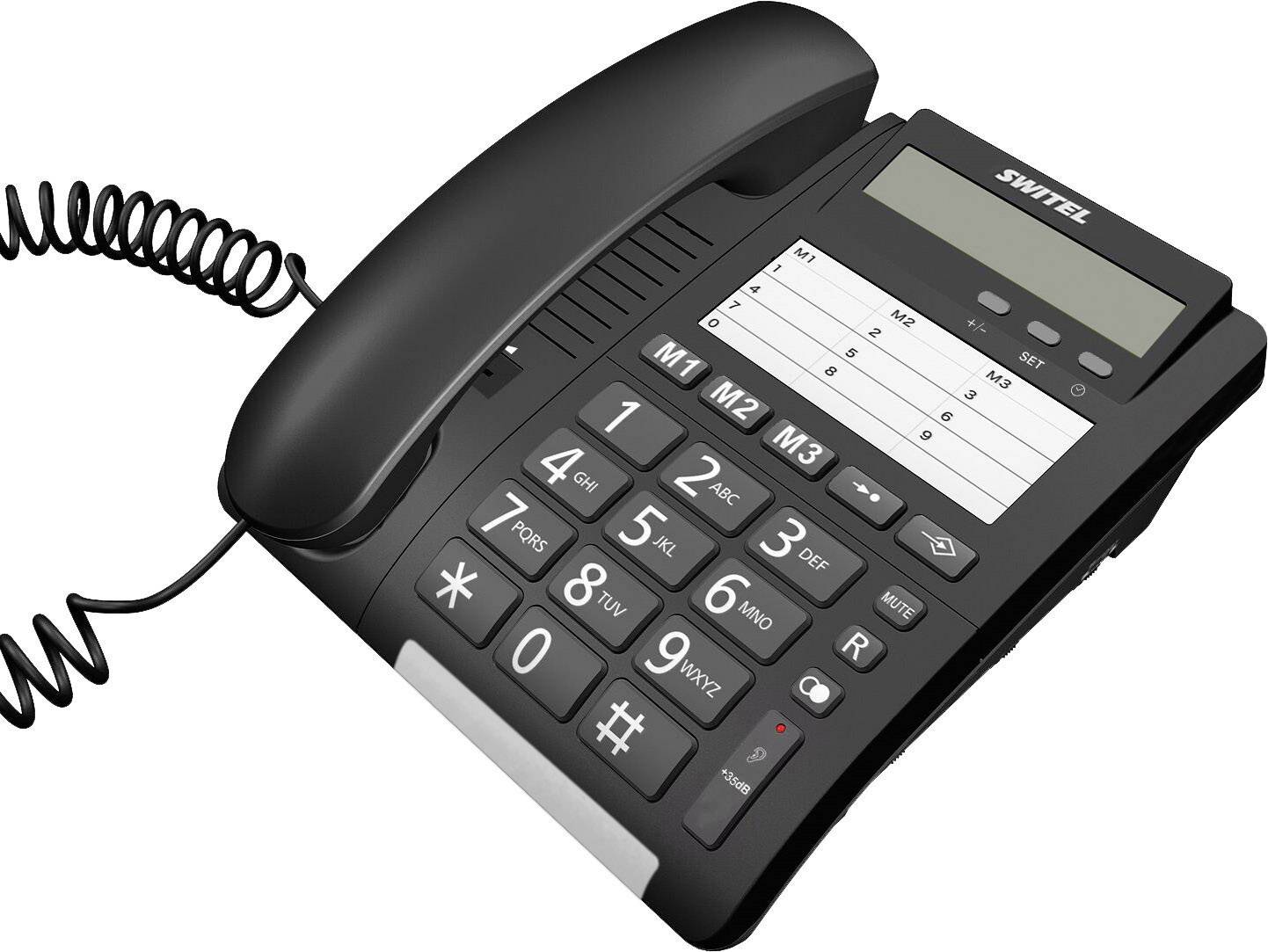 Switel TF 535 Schnurgebundenes Seniorentelefon Optische Anrufsignalisierung schwarz-weiß Display Schwarz