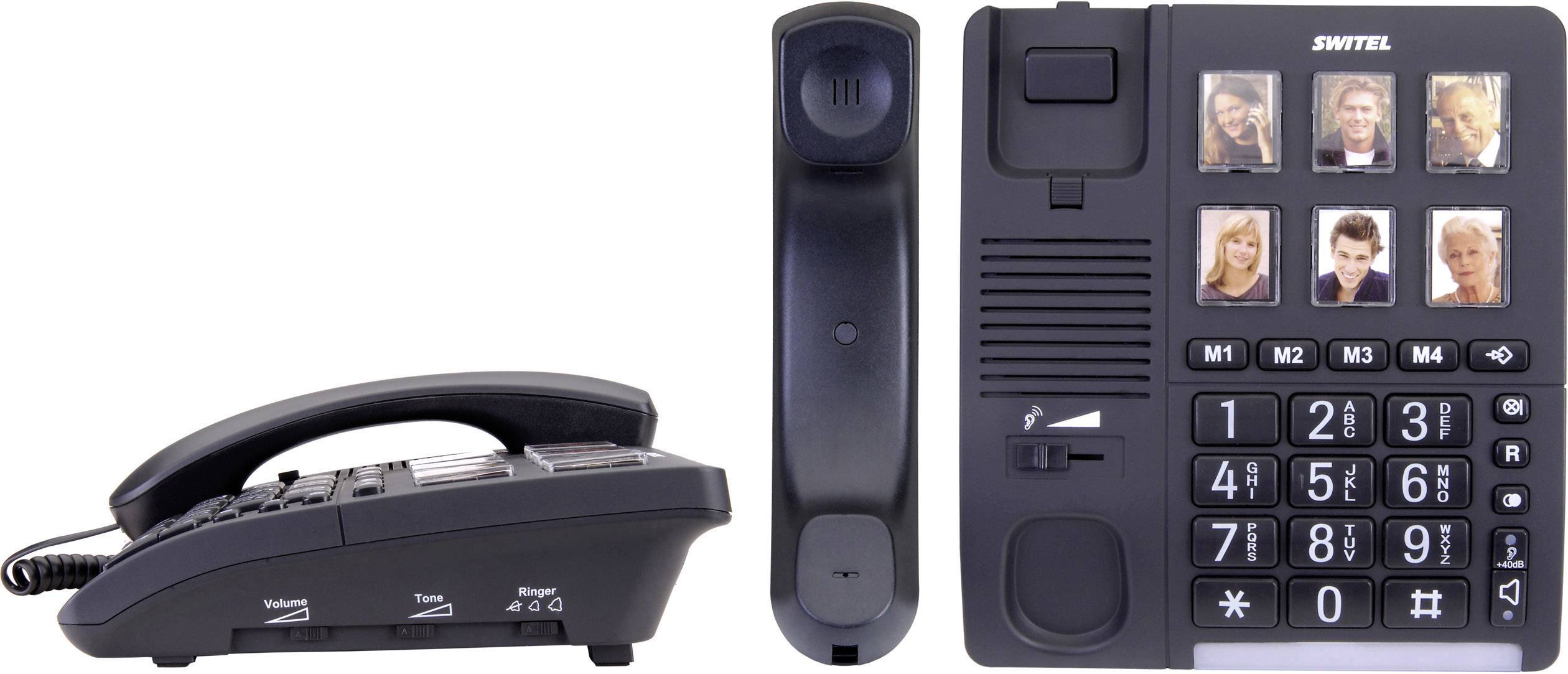 Switel TF 540 Schnurgebundenes Seniorentelefon  Foto-Tasten, Optische Anrufsignalisierung, Freisprechen kein Display Schwarz