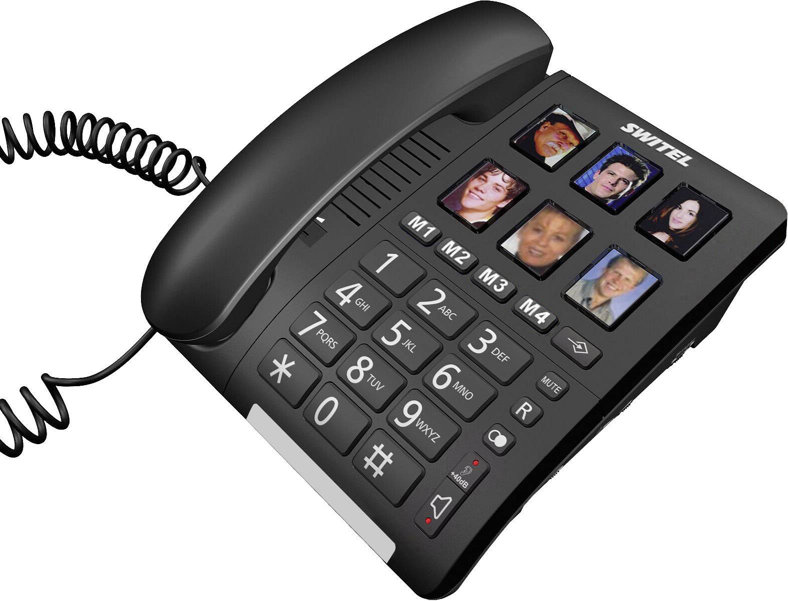 Switel TF 540 Schnurgebundenes Seniorentelefon  Foto-Tasten, Optische Anrufsignalisierung, Freisprechen kein Display Schwarz