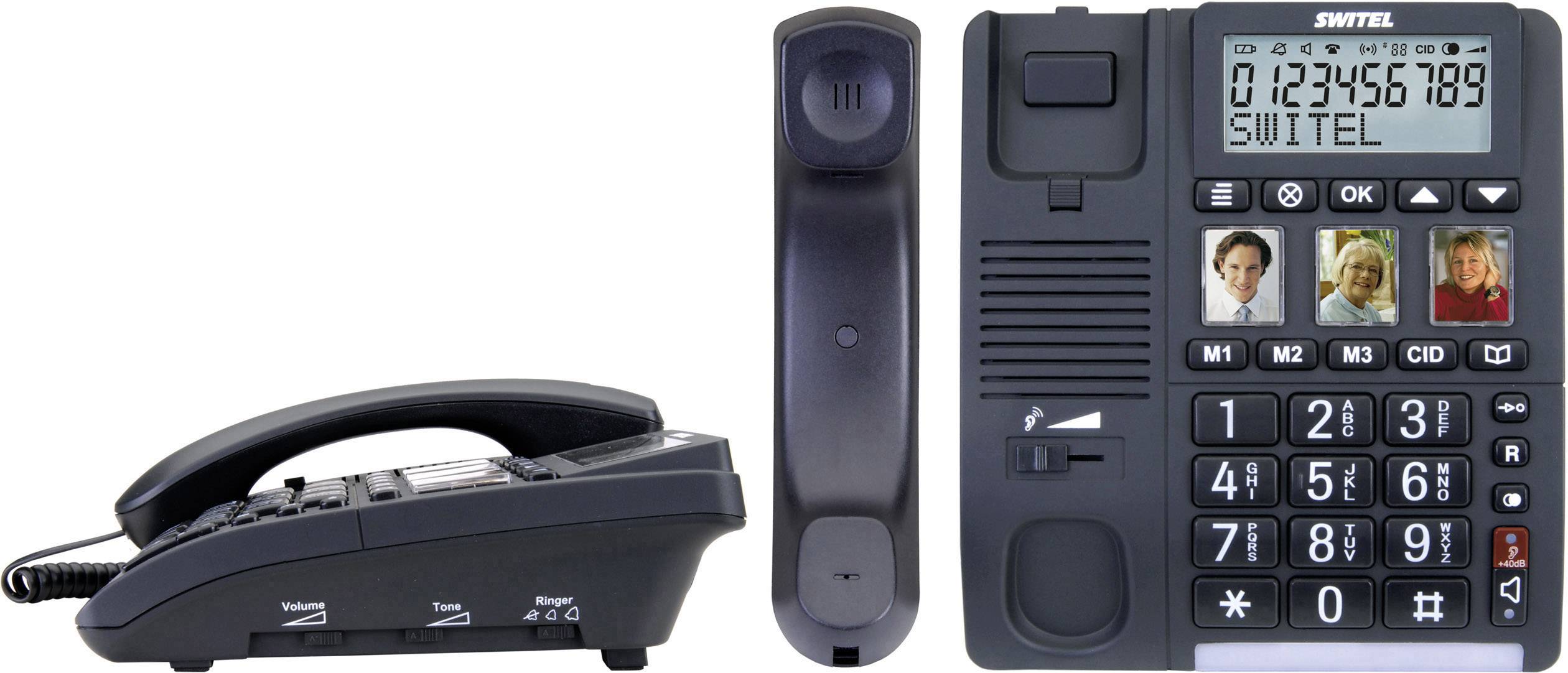 Switel TF 550 Schnurgebundenes Seniorentelefon Freisprechen, Optische Anrufsignalisierung Beleuchtetes Display Schwarz