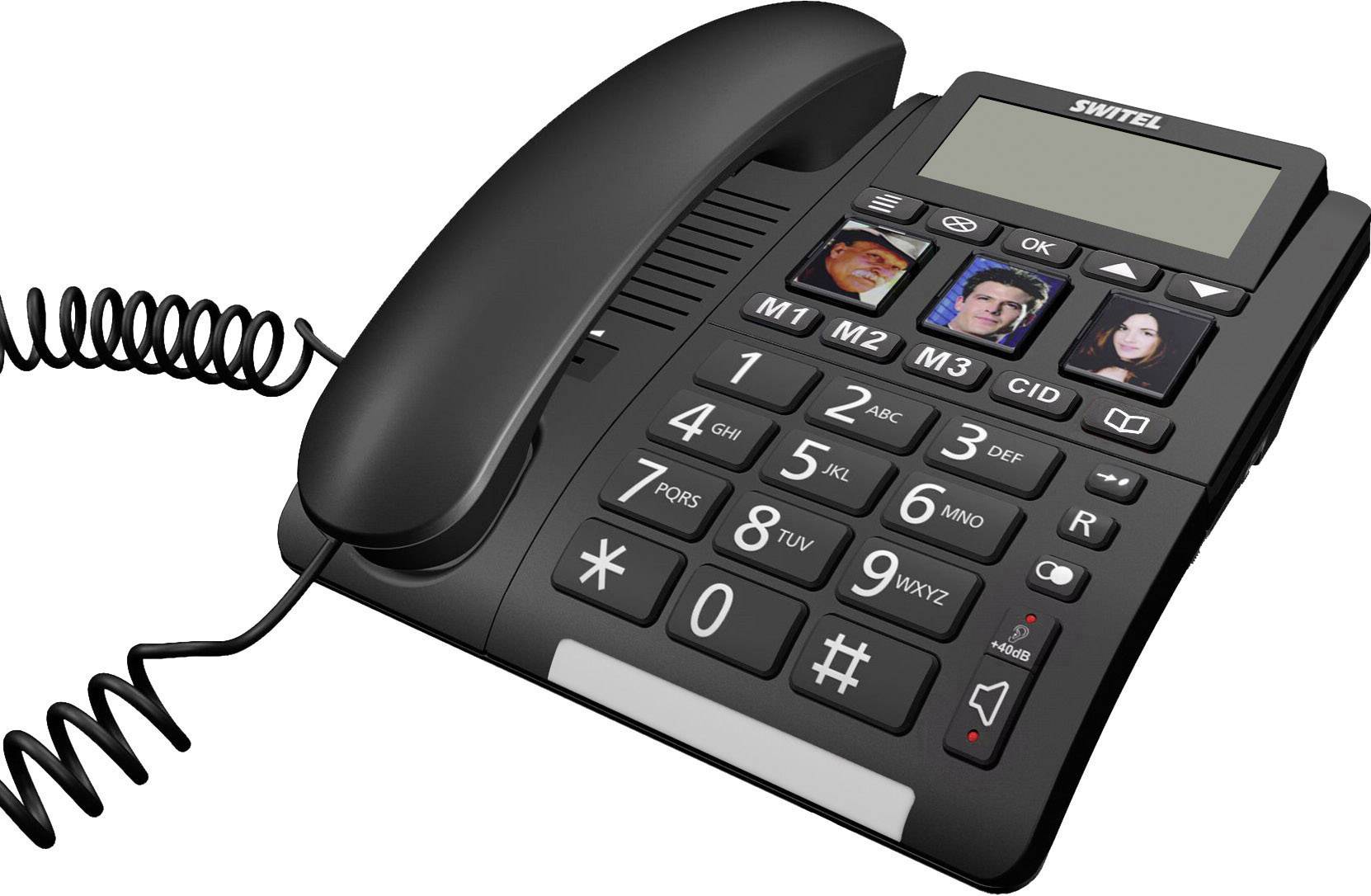 Switel TF 550 Schnurgebundenes Seniorentelefon Freisprechen, Optische Anrufsignalisierung Beleuchtetes Display Schwarz