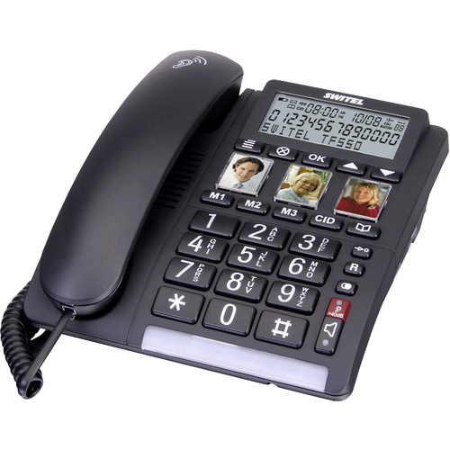 Switel TF 550 Schnurgebundenes Seniorentelefon Freisprechen, Optische Anrufsignalisierung Beleuchtetes Display Schwarz