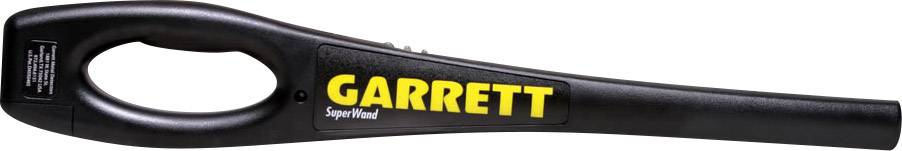 Ein Hand-Metalldetektor mit der Aufschrift 'GARRETT' in gelber Schrift auf der Seite.