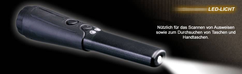 Taschenlampe mit LED-Licht, strahlt hell. Nützlich zum Scannen von Ausweisen und Durchsuchen von Taschen.