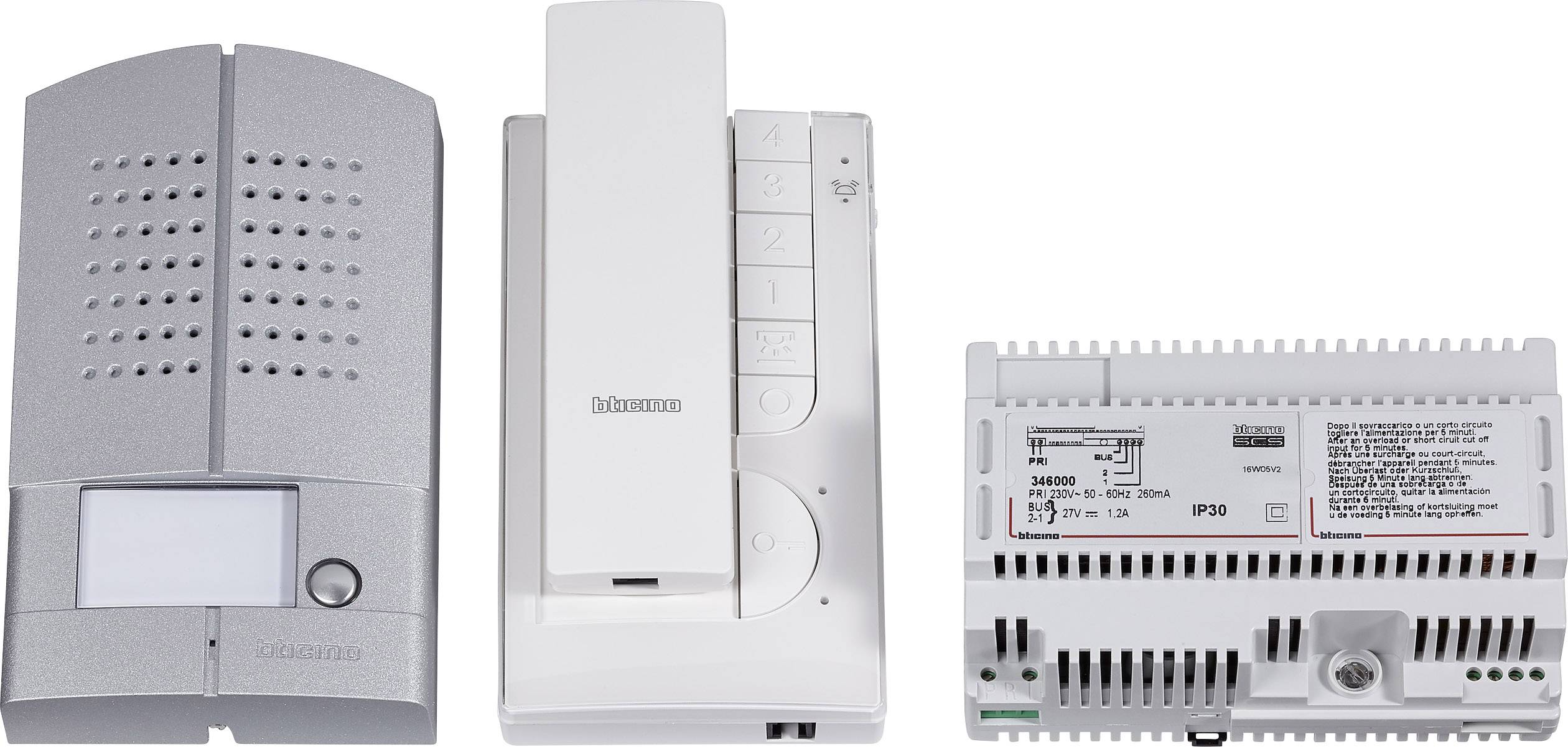 Bticino L2000 Türsprechanlage Kabelgebunden Komplett-Set 1 Familienhaus Aluminium, Weiß