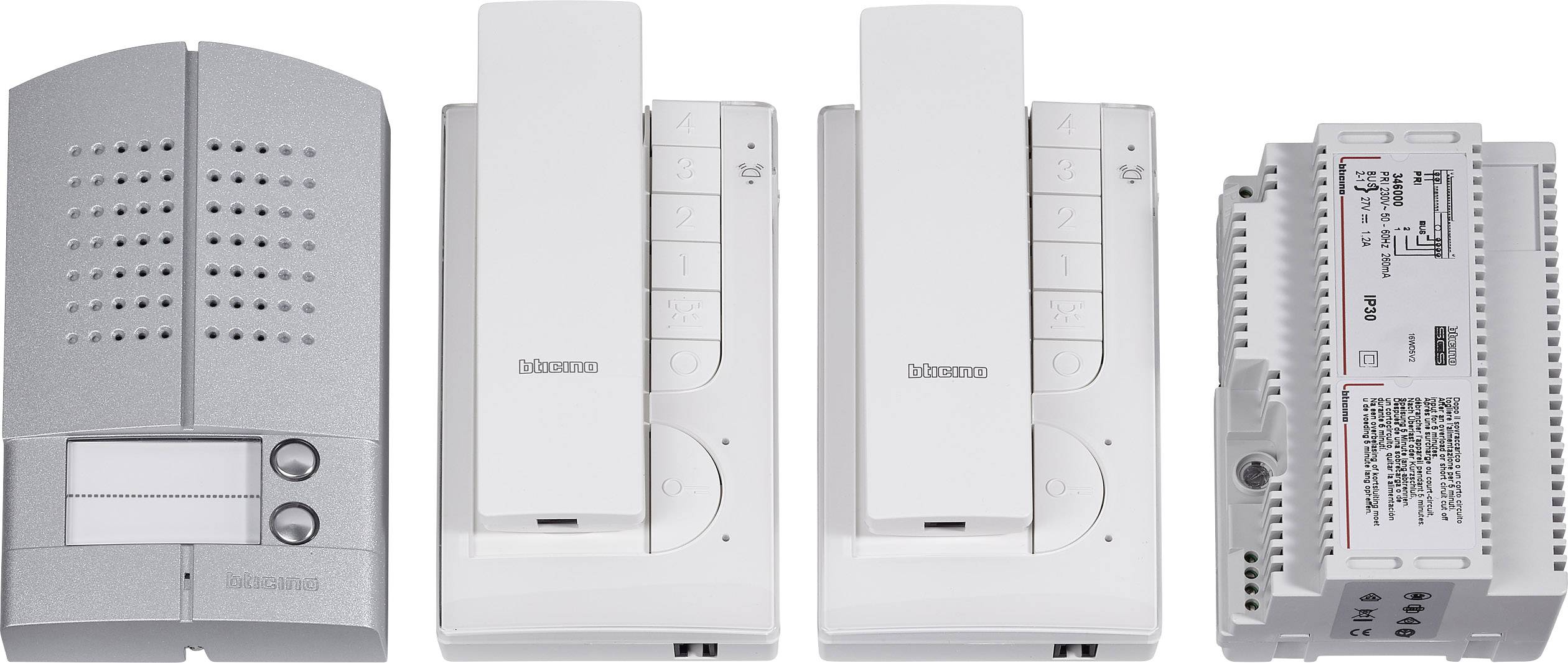 Bticino L2000 Türsprechanlage Kabelgebunden Komplett-Set 2 Familienhaus Aluminium, Weiß