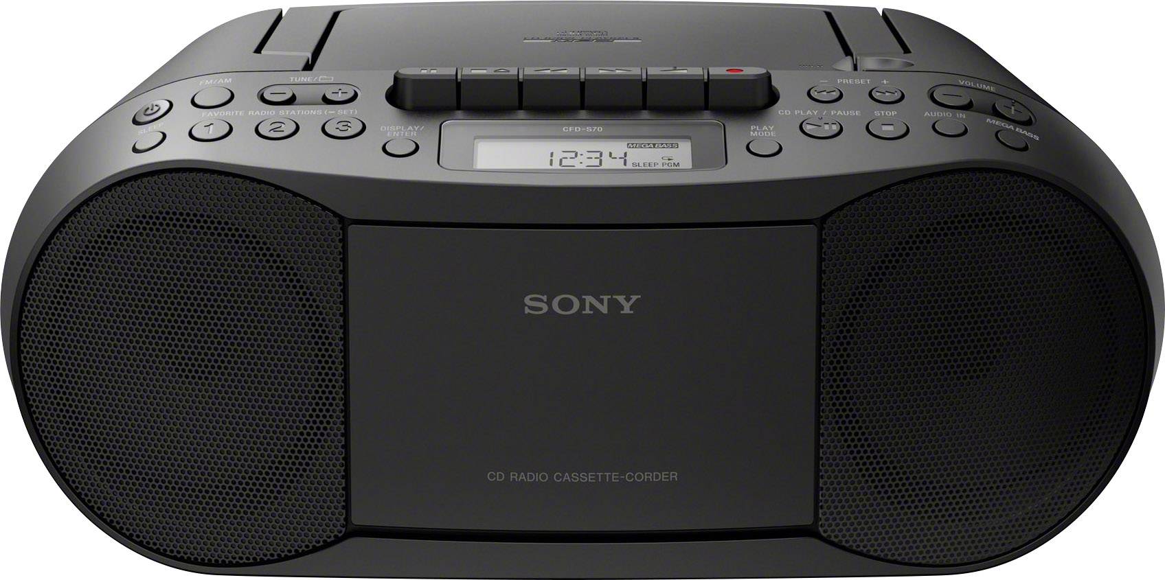 Sony CD-Radio CFD-S70B AUX, CD, Kassette Aufnahmefunktion Schwarz