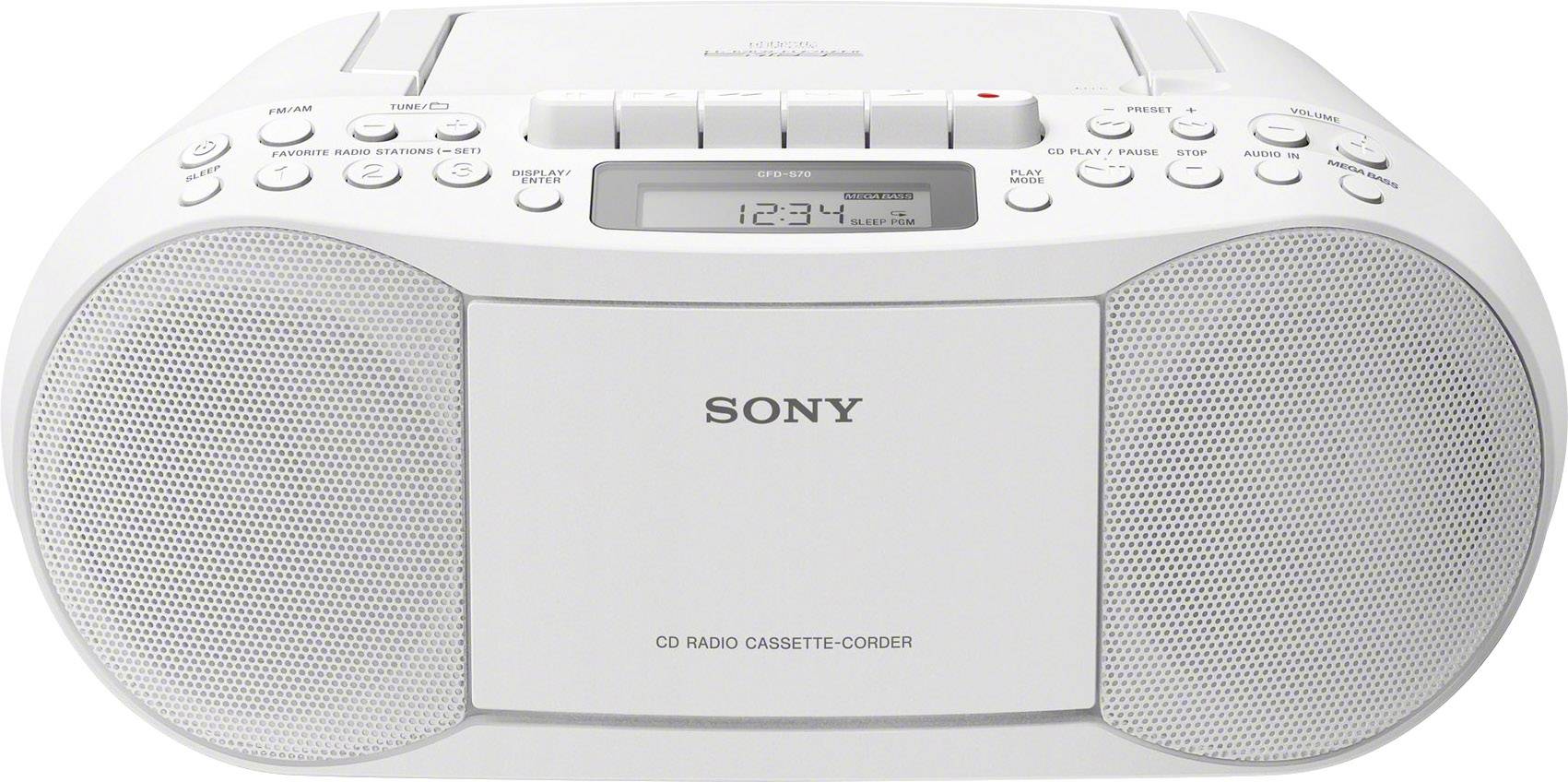 CD-Radio Sony CFD-S70W AUX, CD, Kassette Aufnahmefunktion Weiß