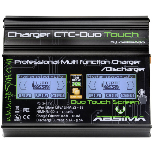 Absima CTC-Duo Touch Chargeur de modélisme 110 V, 230 V 10 A plomb, LiFePO, Li-ion, Li-polymère, NiCd, NiMH