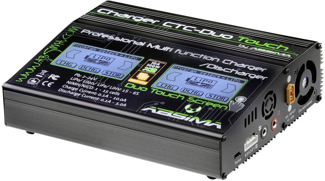 Absima CTC-Duo Touch Modellbau-Ladegerät 110 V, 230V 10A Blei, LiFePO, LiIon, LiPo, NiCd, NiMH