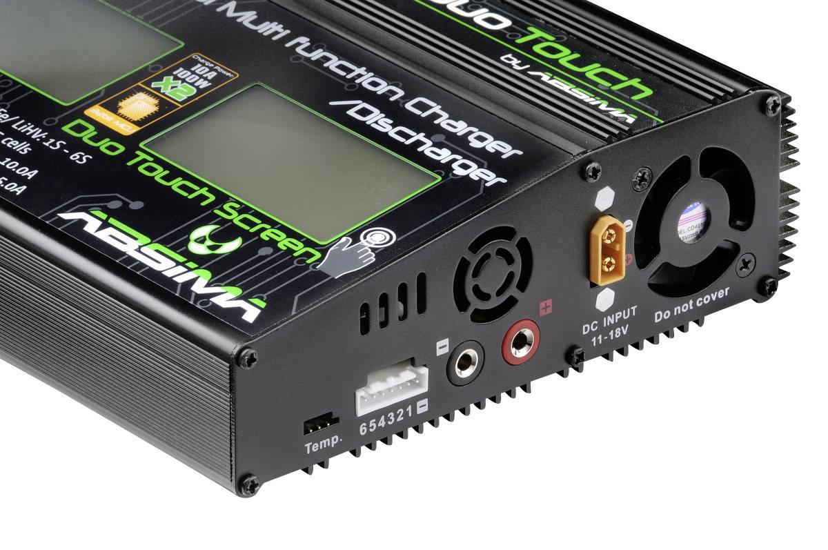 Absima CTC-Duo Touch Modellbau-Ladegerät 110 V, 230V 10A Blei, LiFePO, LiIon, LiPo, NiCd, NiMH