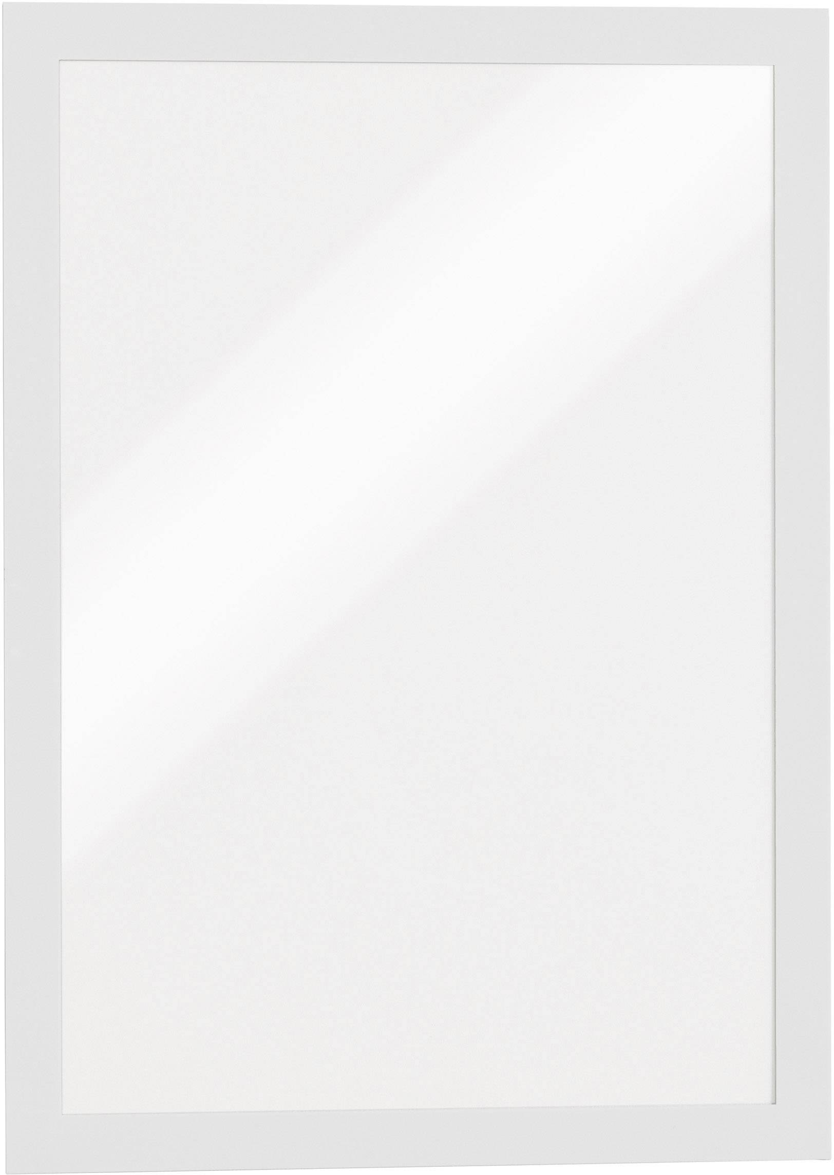 Ein rechteckiger, weiß gerahmter Spiegel mit reflektierender Oberfläche.
