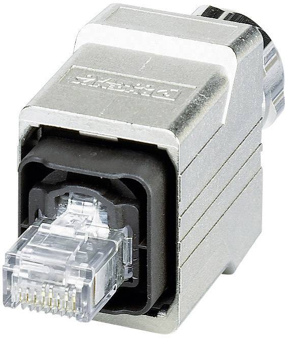 Ein silberner RJ45-Stecker, robust gestaltet, wird in Nahaufnahme gezeigt. Er eignet sich für industrielle Ethernet-Verbindungen.