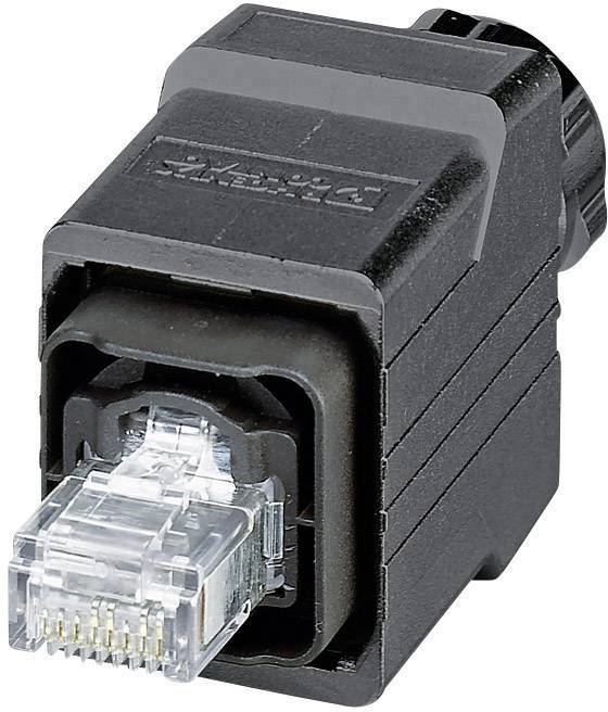 Ein schwarzer Ethernet-Stecker mit transparentem Steckkopf, der zur Übertragung von Netzwerksignalen verwendet wird.