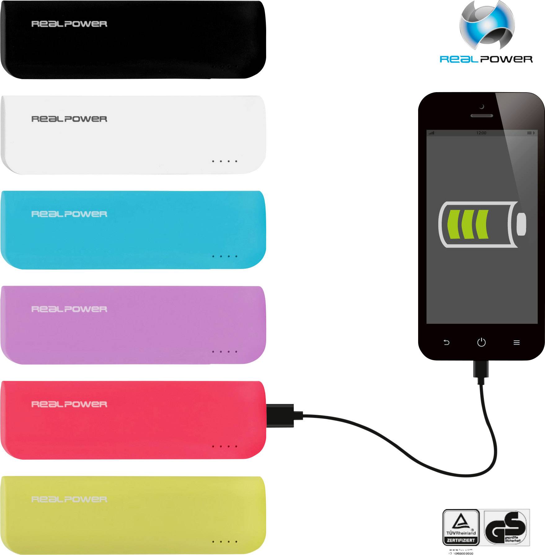 RealPower PB-2600 Powerbank 2600 mAh Li-Ion Gelb, Grün