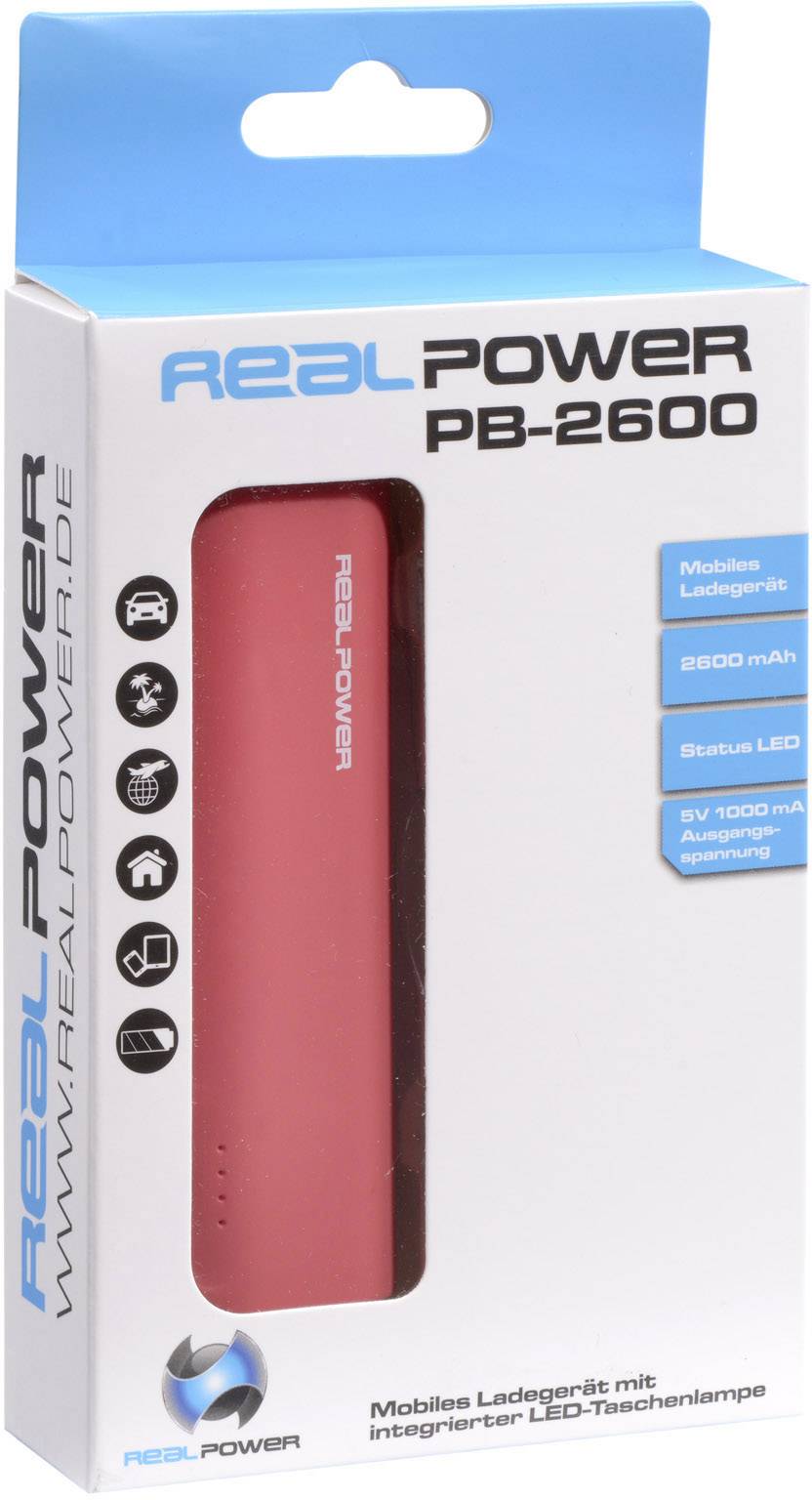 RealPower PB-2600 Powerbank 2600 mAh Li-Ion Rot