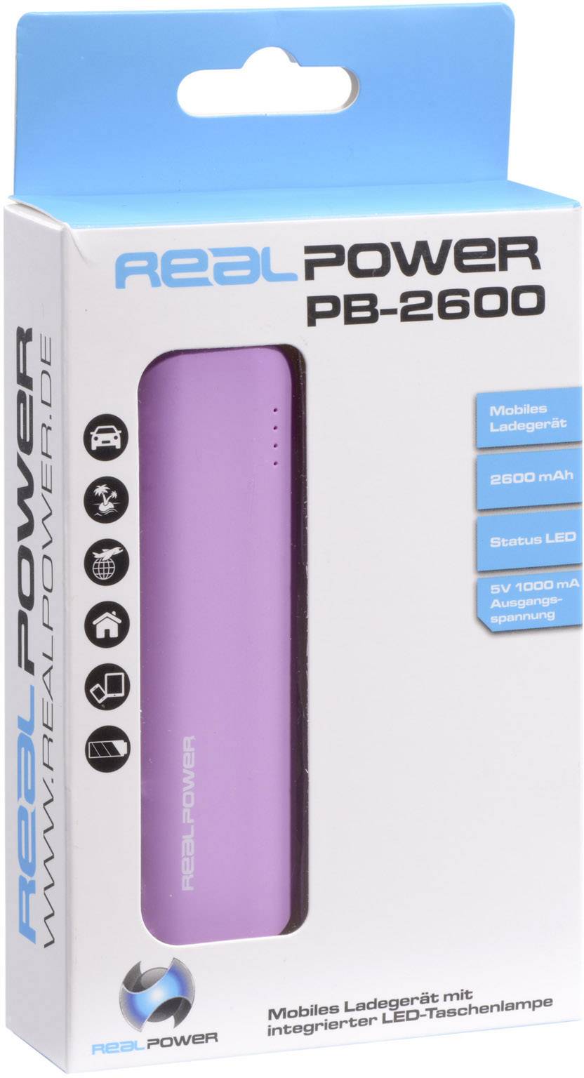 RealPower PB-2600 Powerbank 2600 mAh Li-Ion Lila
