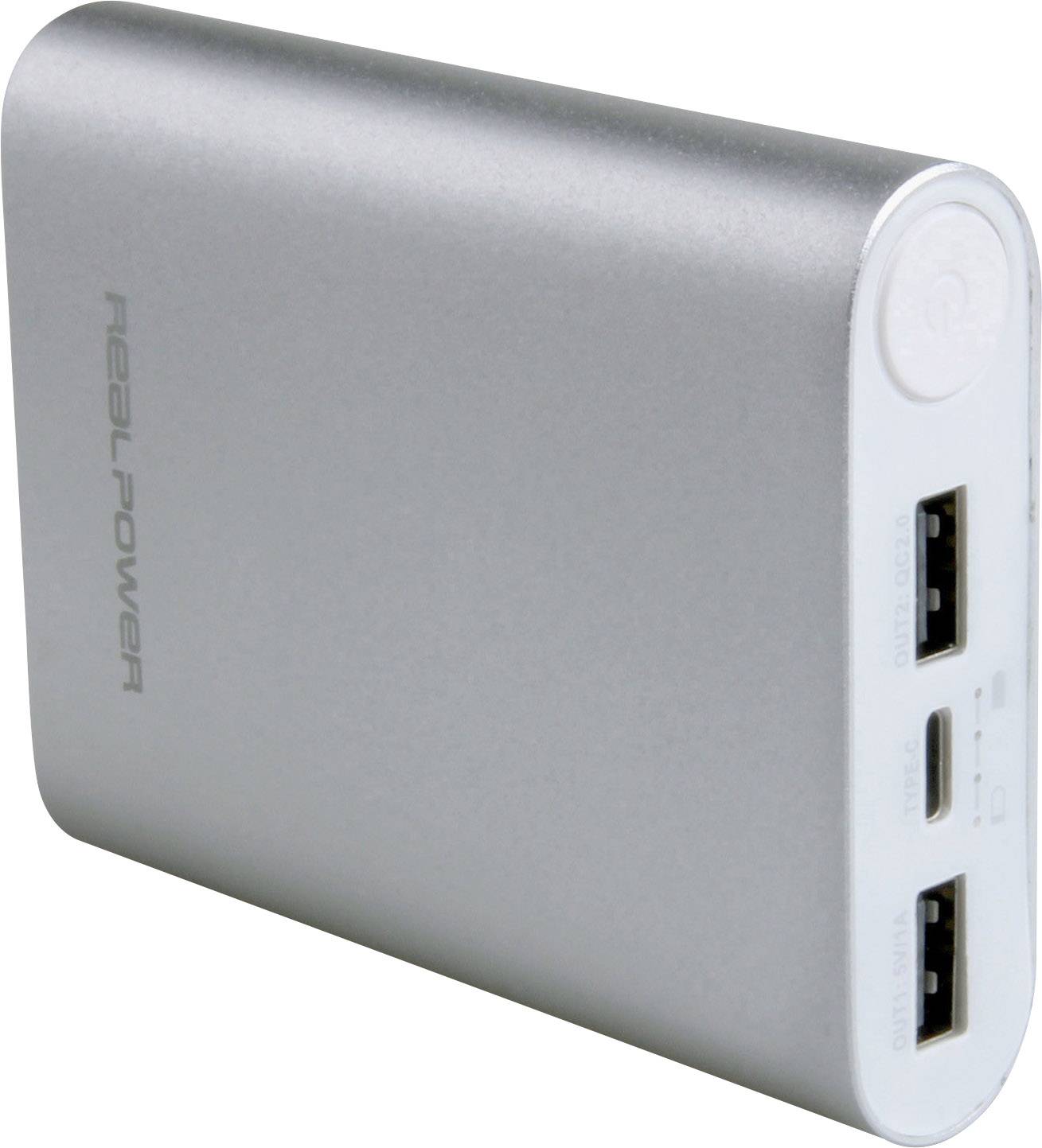 RealPower PB-12000C Powerbank 12000 mAh Li-Ion Silber