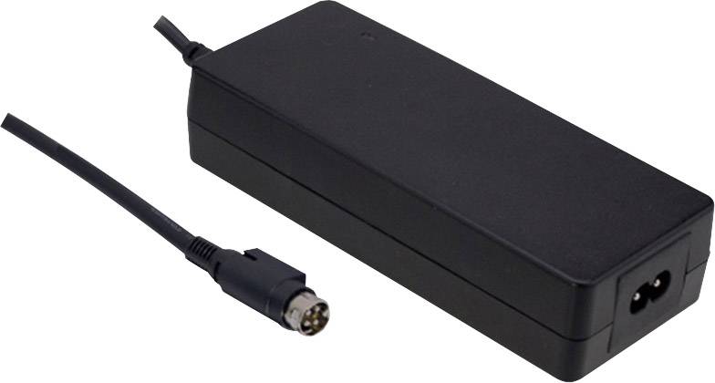 Schwarzes Netzteil mit kabelgebundenem Anschluss. Geeignet für elektronische Geräte.