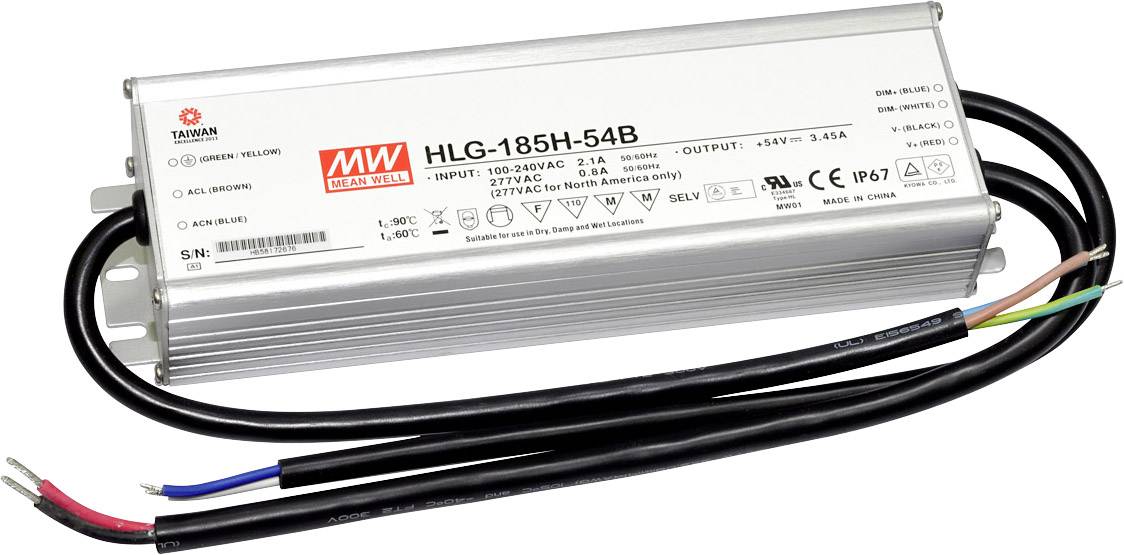 Mean Well HLG-185H-54B LED-Treiber, LED-Trafo Konstantspannung, Konstantstrom 186 W 3.45 A 27 - 54