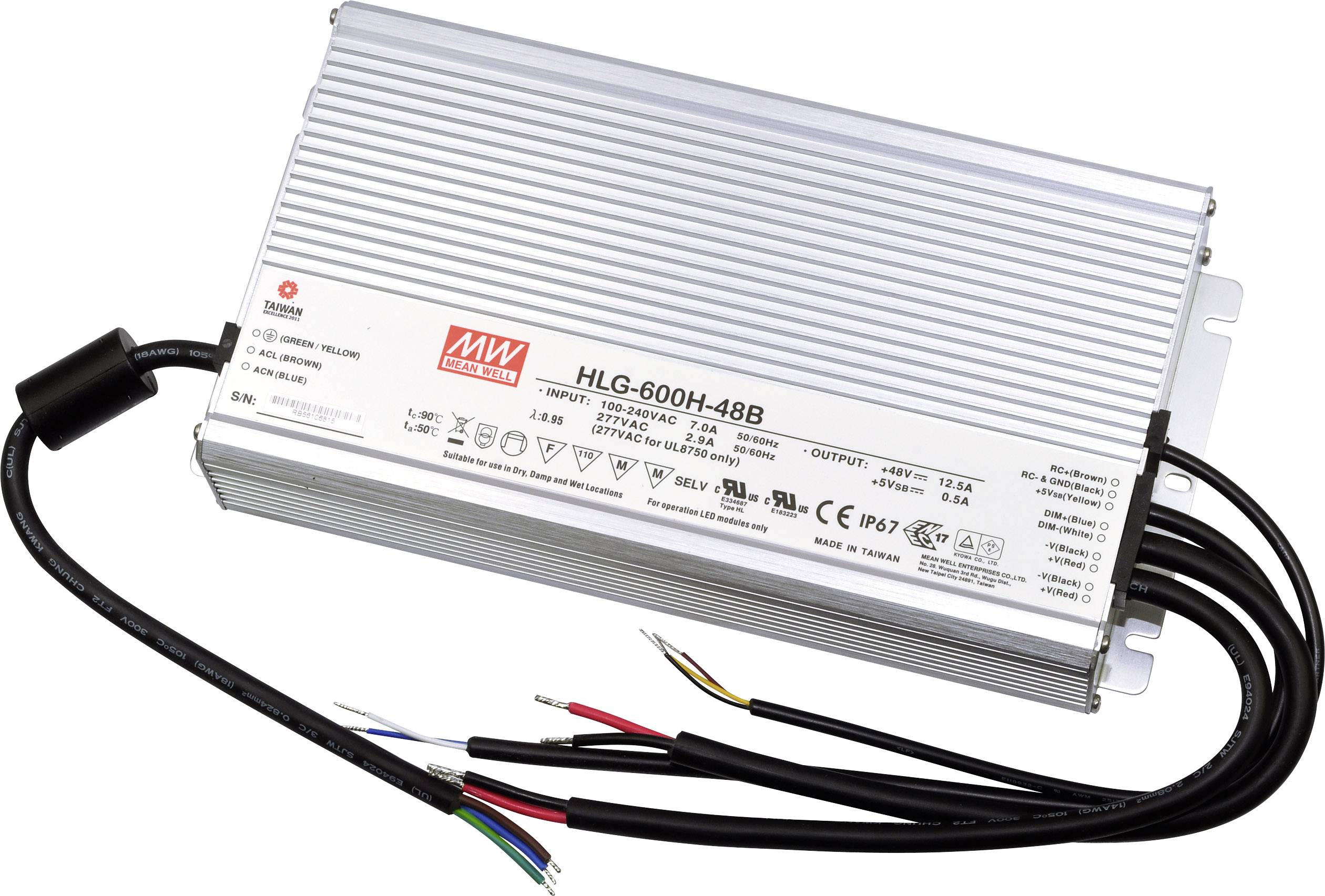 Mean Well HLG-600H-48B LED-Treiber, LED-Trafo Konstantspannung, Konstantstrom 600 W 12.5 A 24 - 48