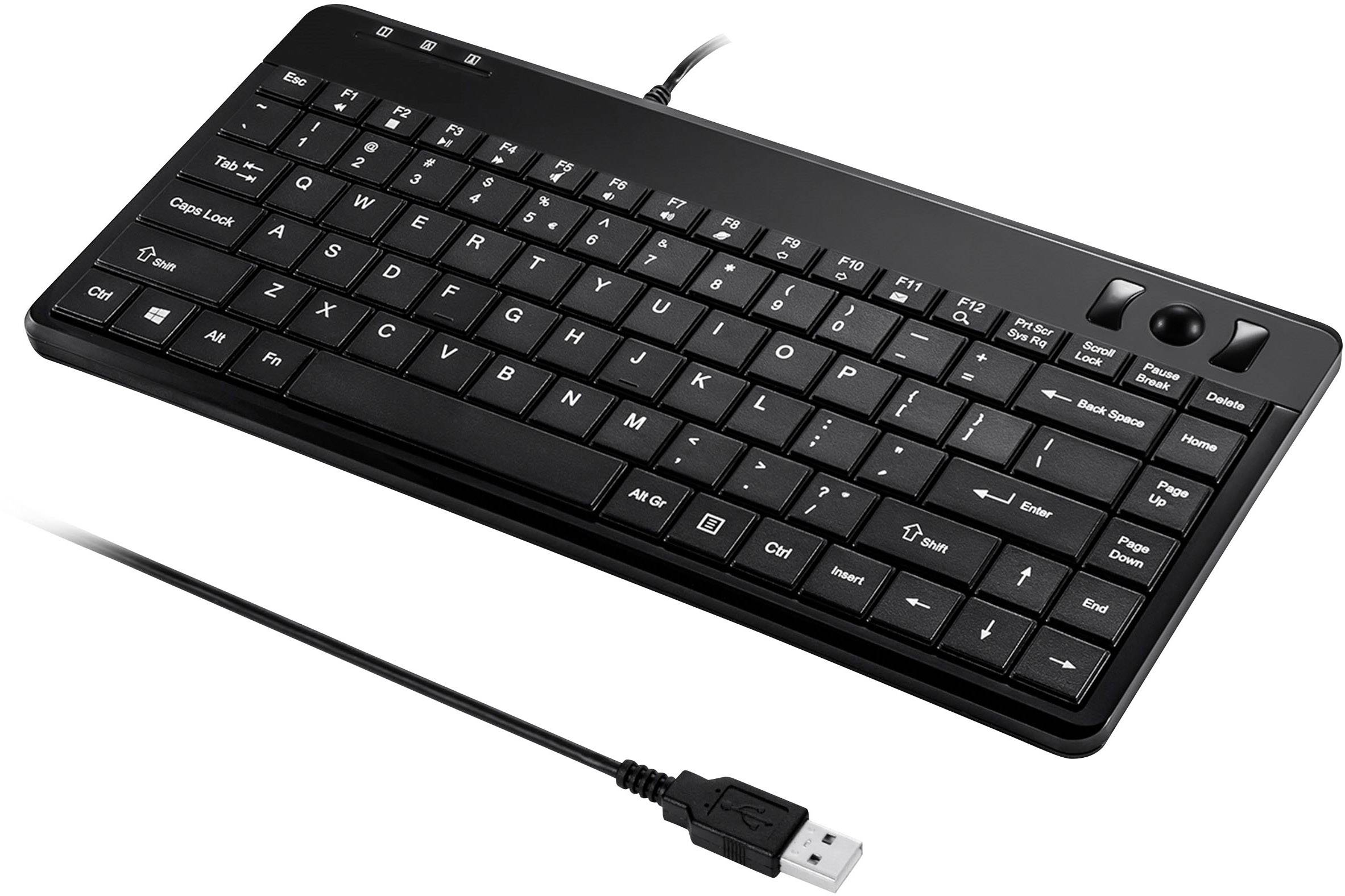 Perixx PERIBOARD-505HPDE USB Tastatur Deutsch, QWERTZ Schwarz Integrierter Trackball, USB-Anschluss