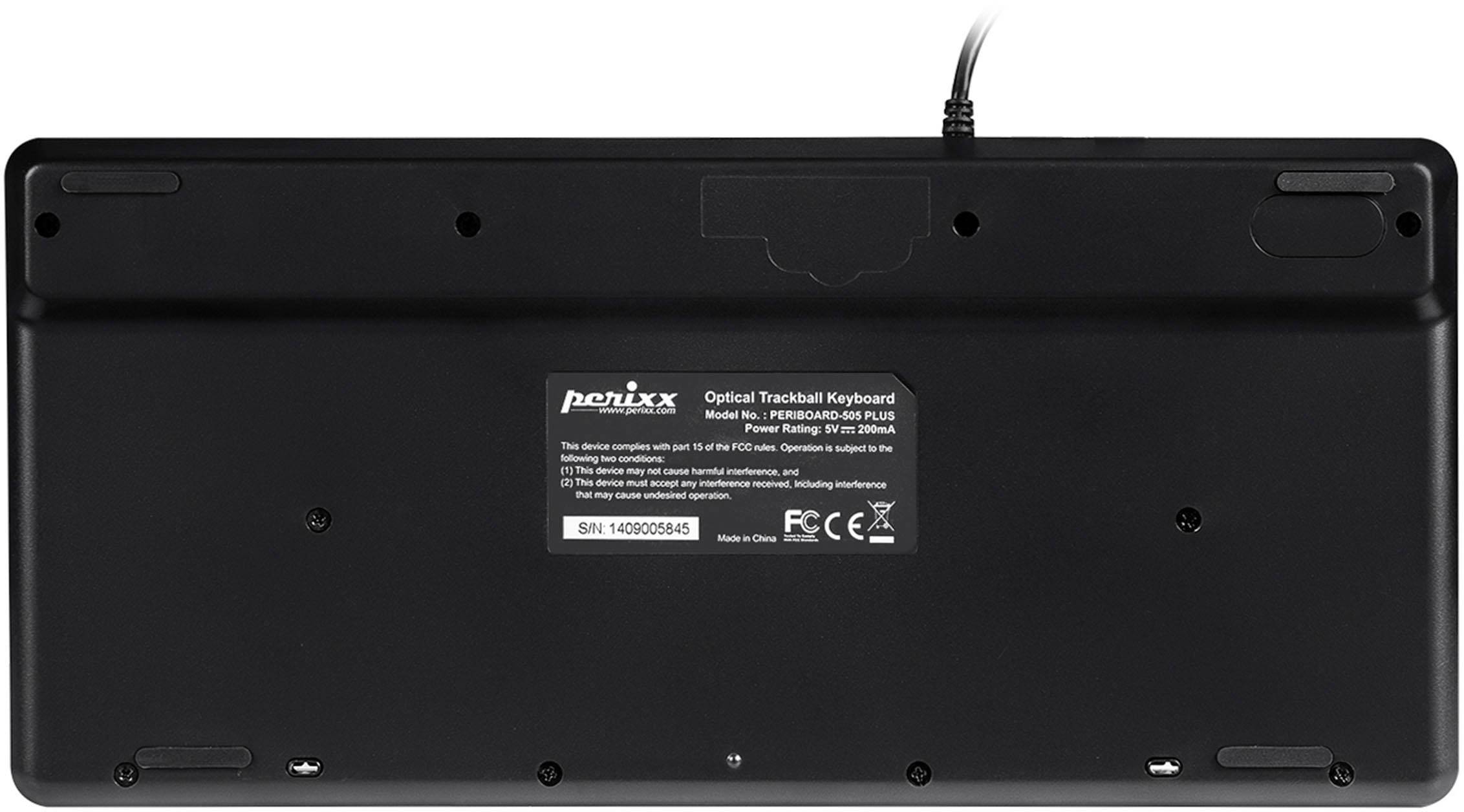 Perixx PERIBOARD-505HPDE USB Tastatur Deutsch, QWERTZ Schwarz Integrierter Trackball, USB-Anschluss