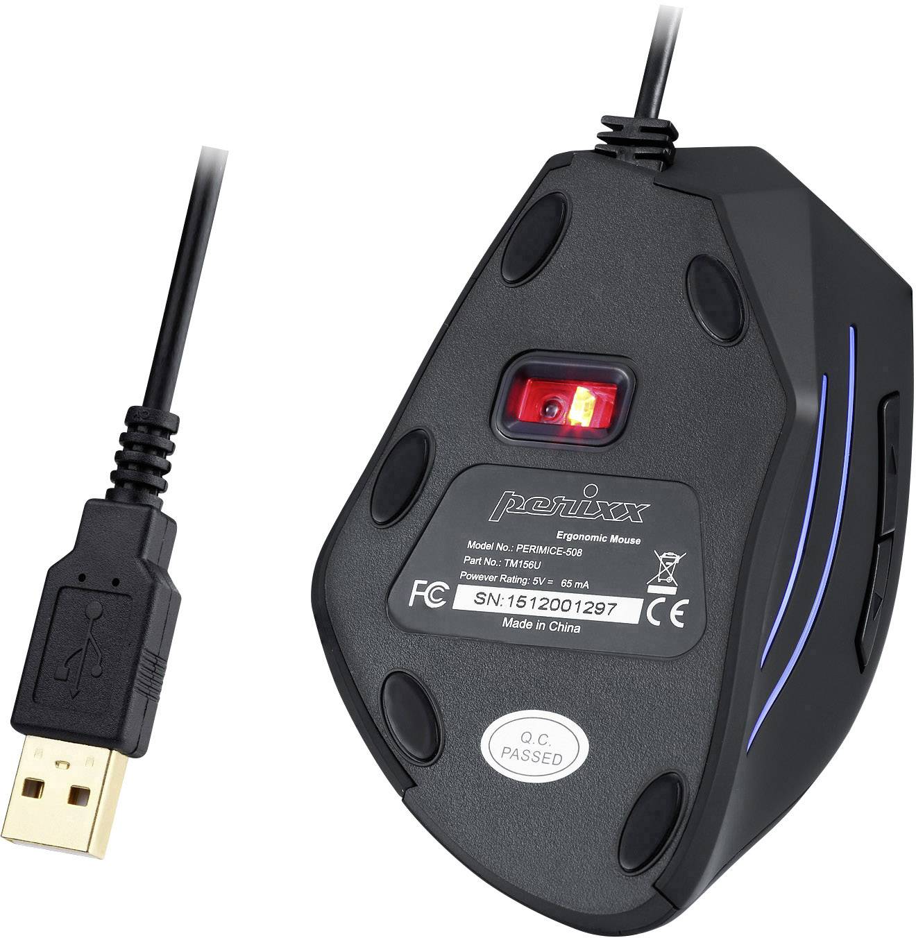 Perixx PERIMICE-508 Ergonomische Maus USB Optisch Schwarz 6 Tasten 1000 dpi Ergonomisch