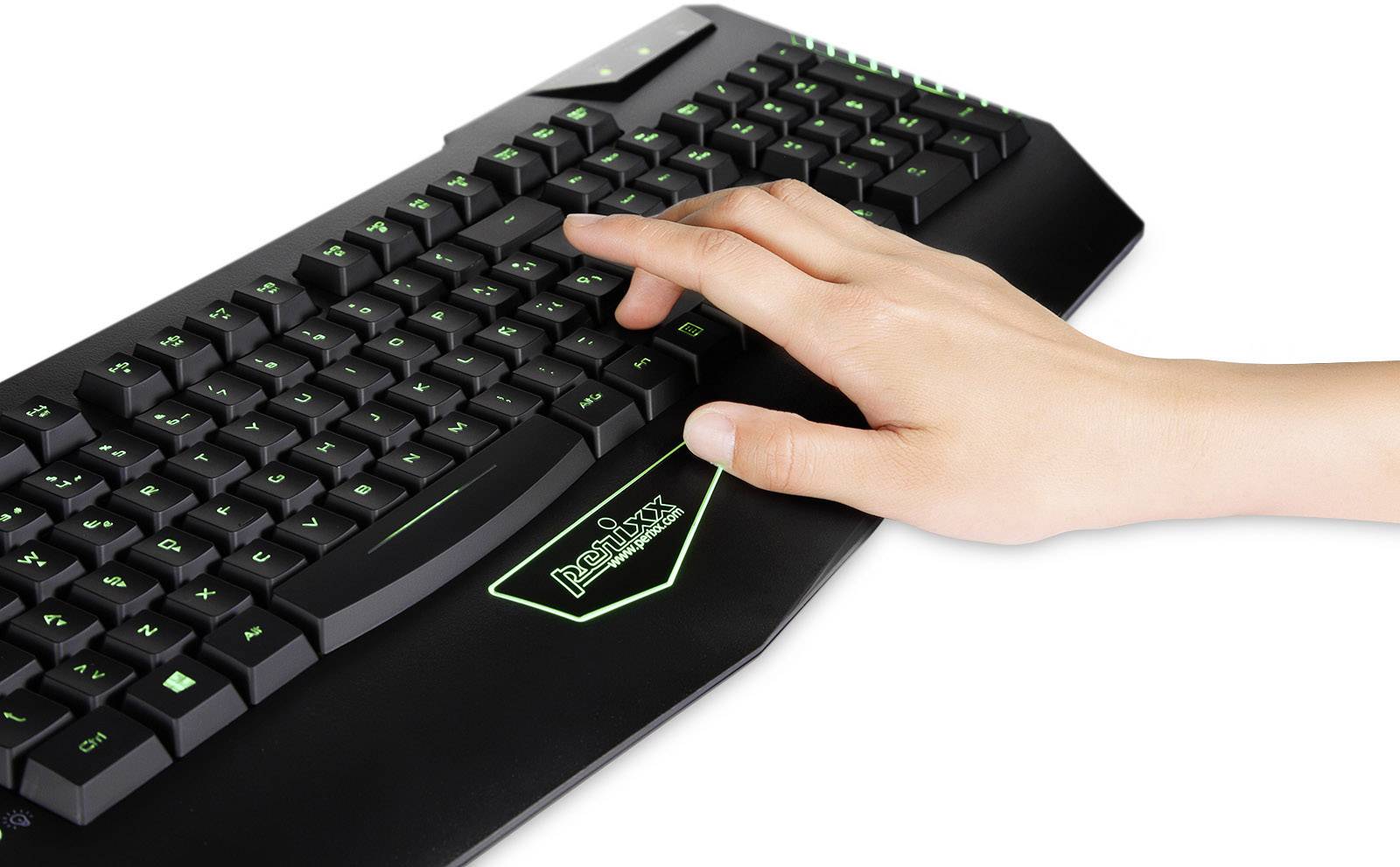 Perixx PX-1800DE USB Gaming-Tastatur Beleuchtet, Handballenauflage Deutsch, QWERTZ, Windows® Schwarz
