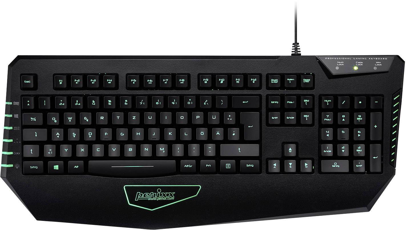 Perixx PX-1800DE USB Gaming-Tastatur Beleuchtet, Handballenauflage Deutsch, QWERTZ, Windows® Schwarz