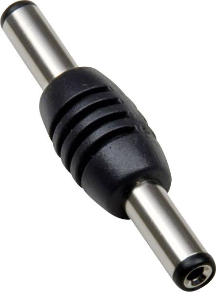 Ein schwarzer Adapter mit zwei silbernen Steckverbindern an beiden Enden. Geeignet zum Verbinden von passenden Kabeln oder Geräten.
