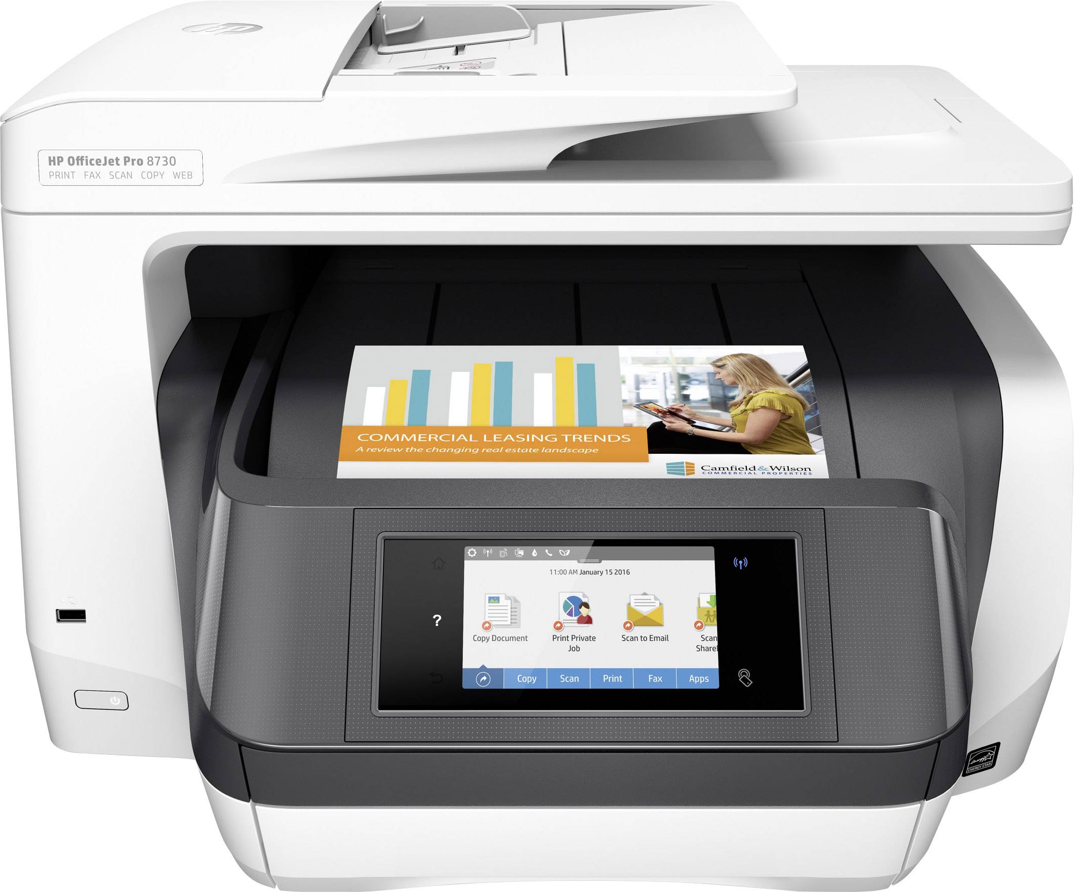 HP OfficeJet Pro 8730 All-in-One Multifunktionsdrucker Tintenstrahl Farbe A4 Drucker, Scanner, Kopierer, Fax LAN, WLAN, Duplex, Duplex-ADF