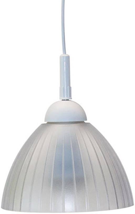 Hängelampe mit geriffeltem Glas, silberfarben, an einem Kabel hängend. Ideal für moderne Innenbeleuchtung.