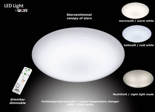 WOFI Ceres 9545.01.06.0000 LED-Deckenleuchte Weiß 34W RGBW Dimmbar, Mit Fernbedienung