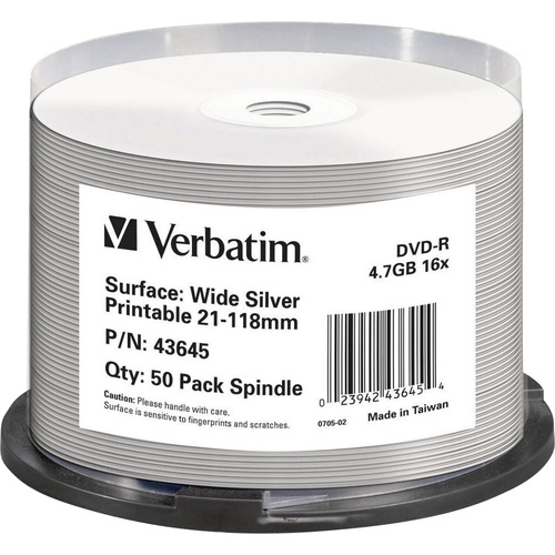 Verbatim 43645 DVD-R Rohling 4.7GB 50 St. Spindel Bedruckbar