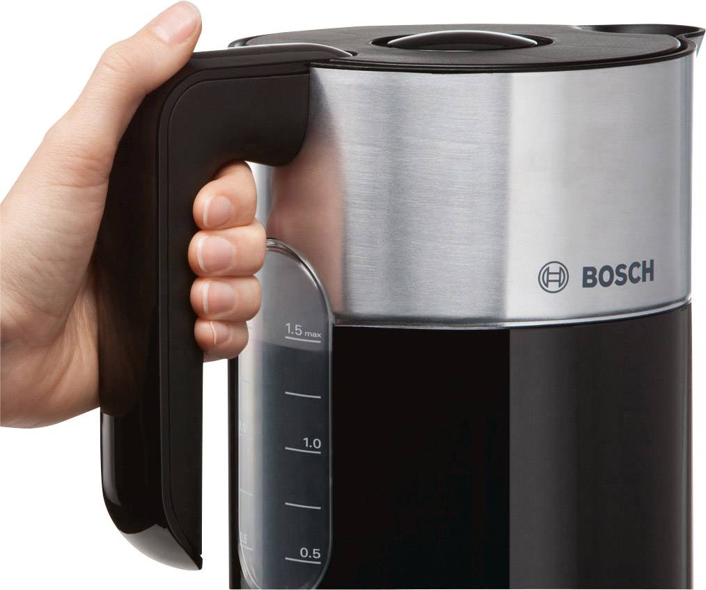 Bosch Haushalt TWK8613P Wasserkocher Schwarz, Edelstahl (gebürstet) Fassungsvermögen: 1500 ml
