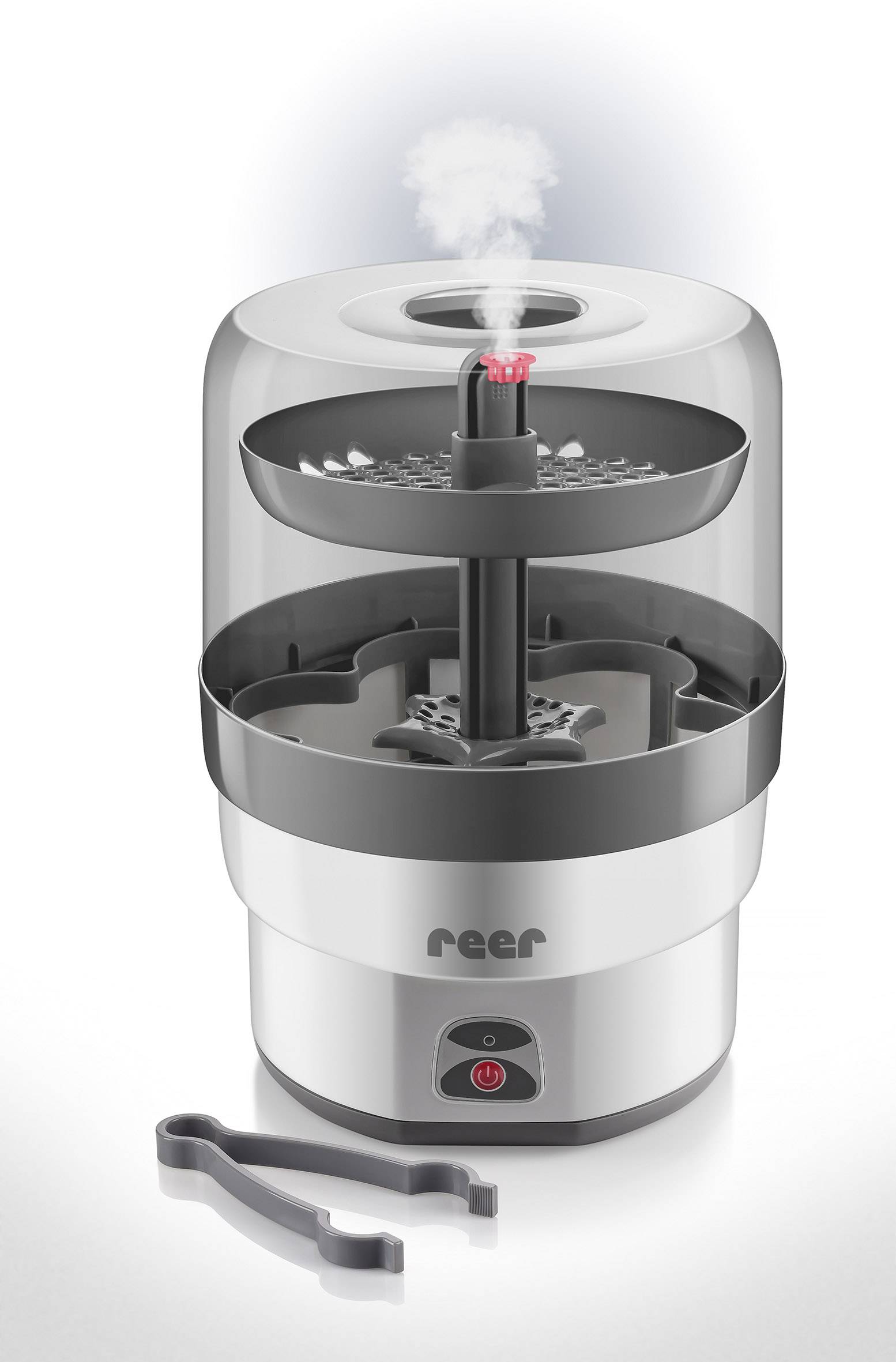 REER VapoMax Babyflaschensterilisator Silber, Schwarz